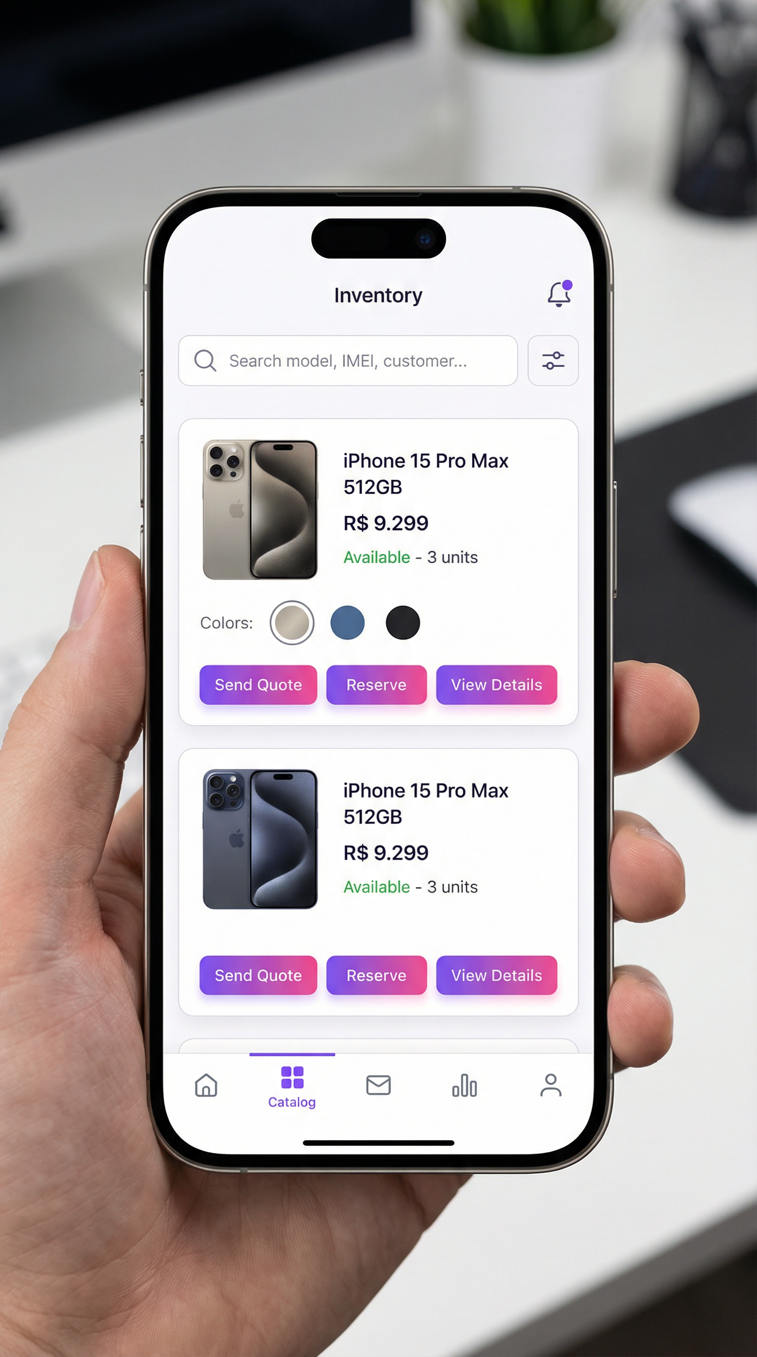 Interface Mobile do CRM FJR