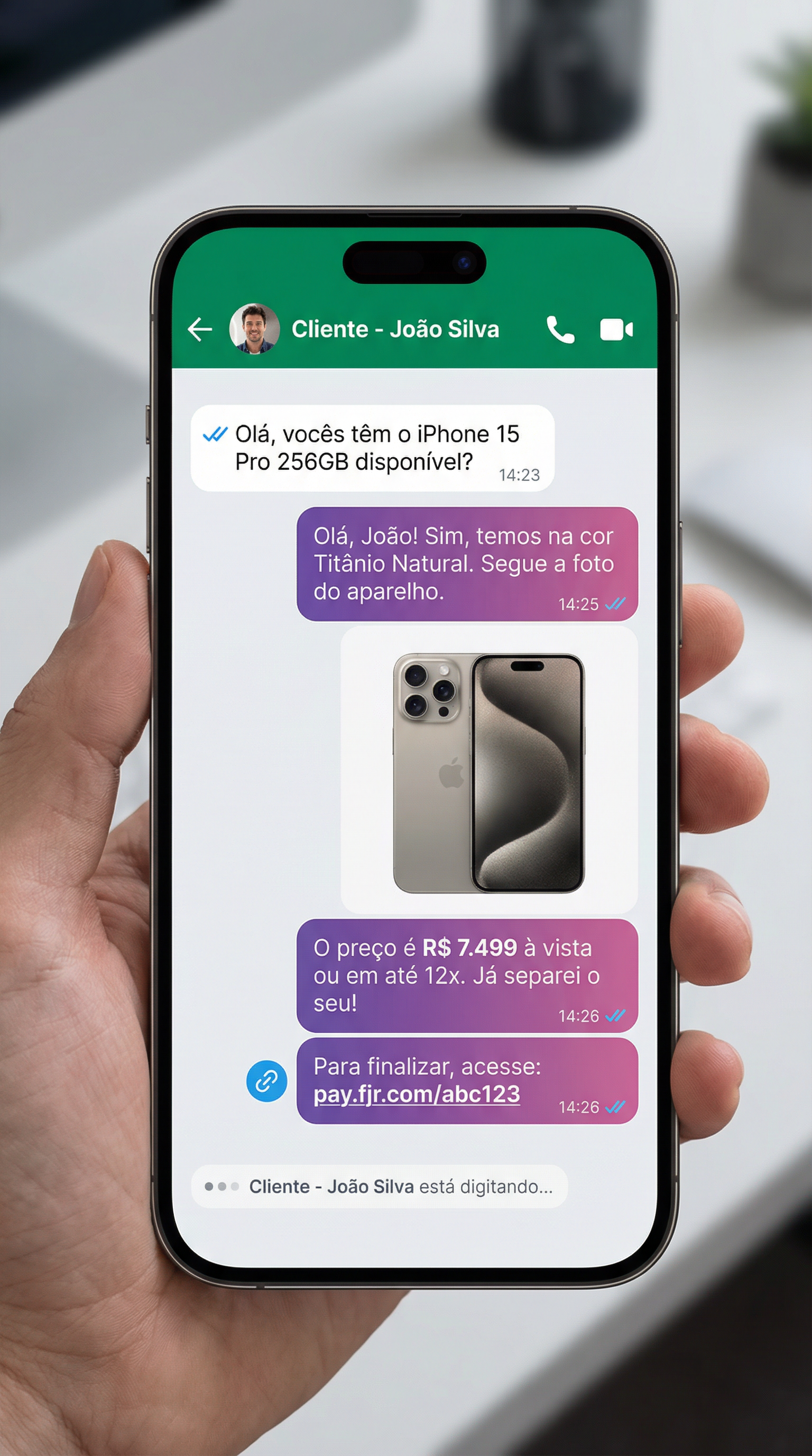 Conversa no WhatsApp com cliente